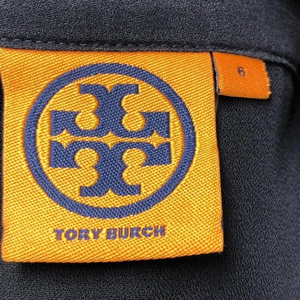 Tory Burch Silk A Line Dress Womens 6 Navy Blue‎ Nautical Sailor Career Teacher